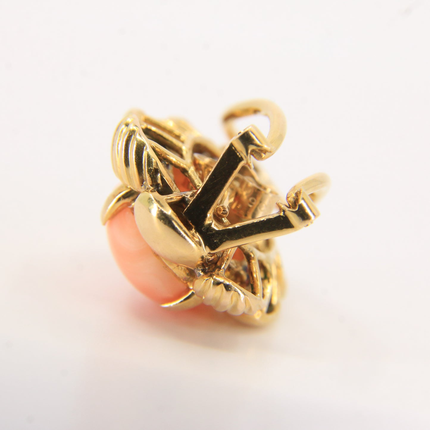 Antique 14k Yellow Gold Large Coral Clip On Earrings Optional Pierced Wear Boxed