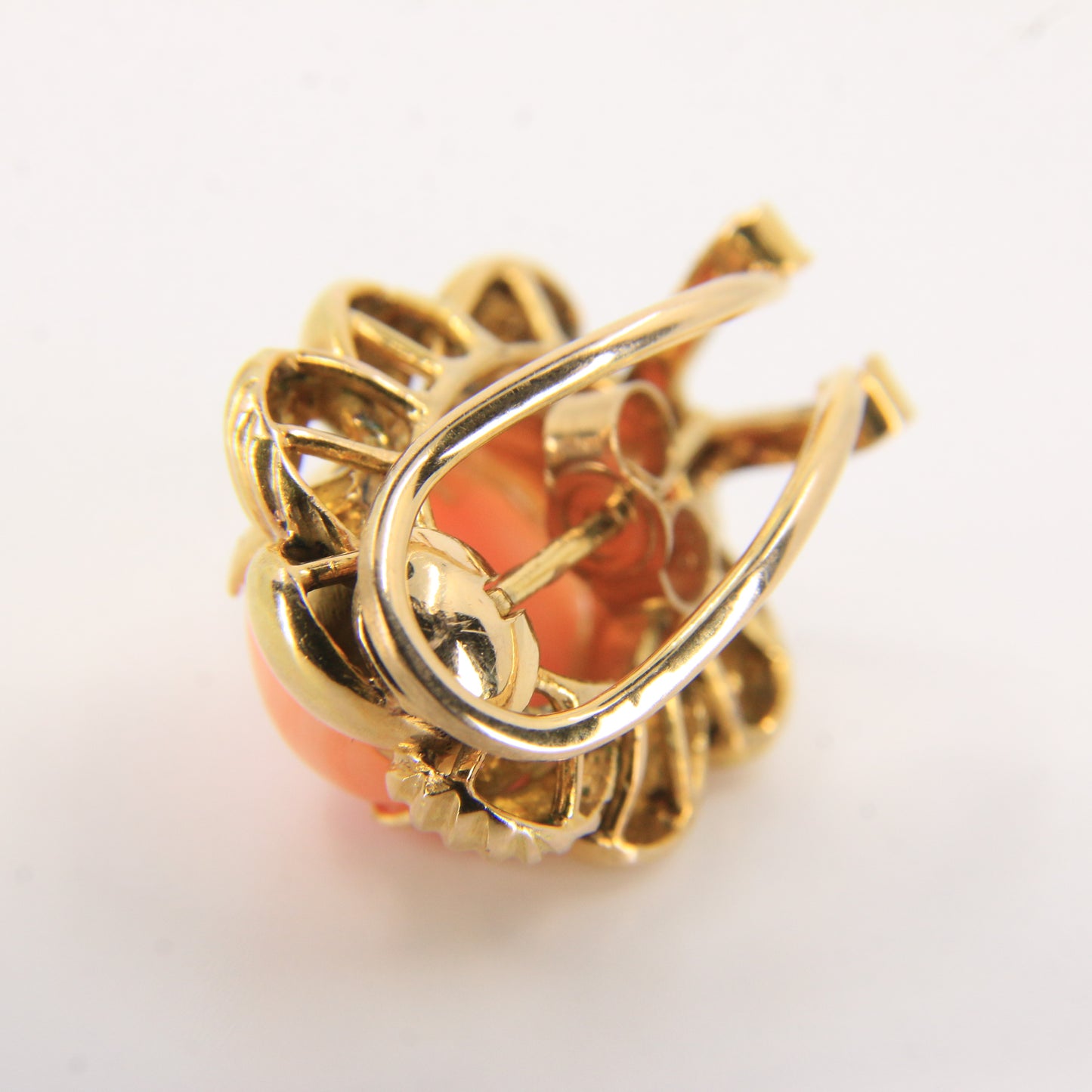 Antique 14k Yellow Gold Large Coral Clip On Earrings Optional Pierced Wear Boxed