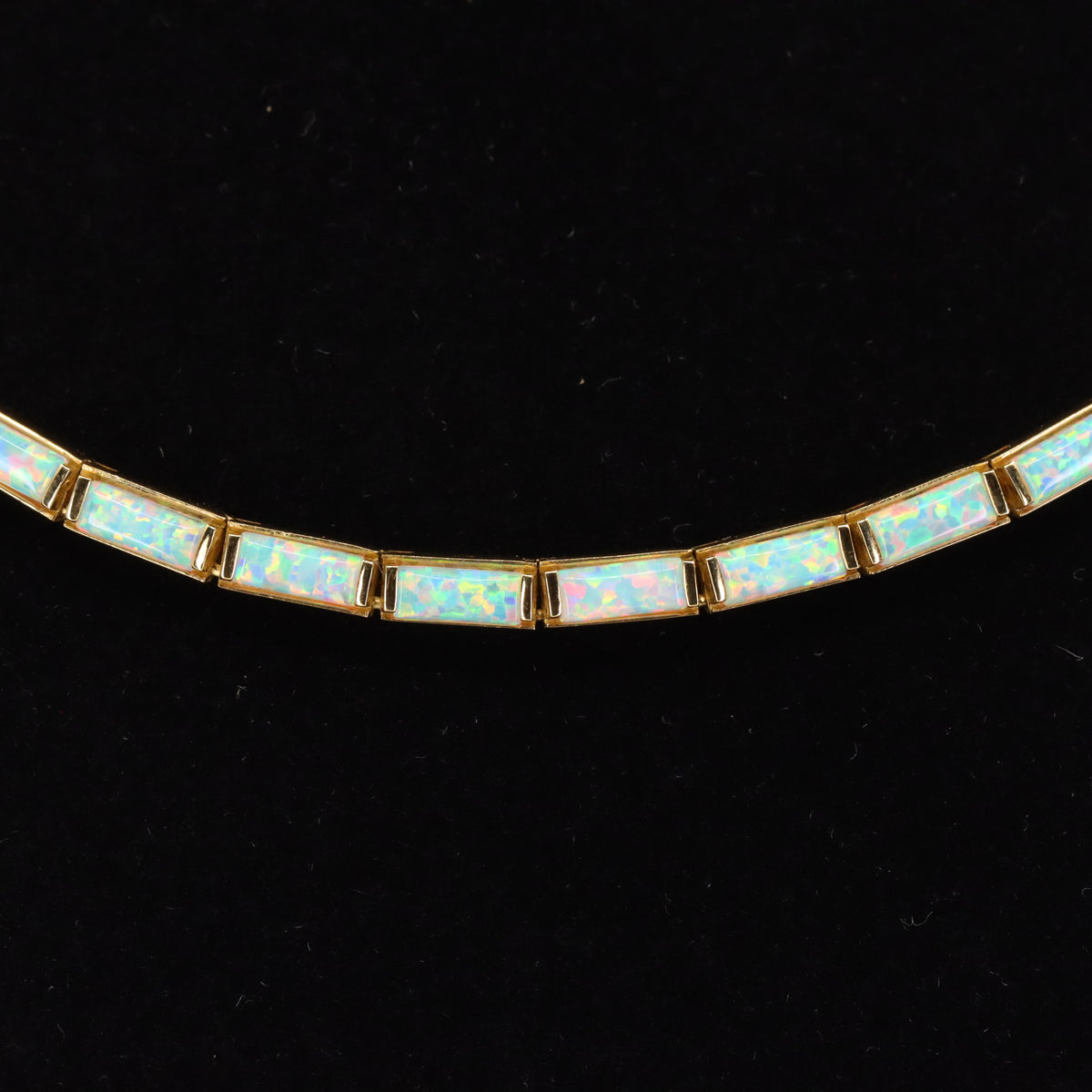 Vintage 14ct Hallmarked Yellow Gold Opal Panel Link Necklace 17.5 Inch Boxed