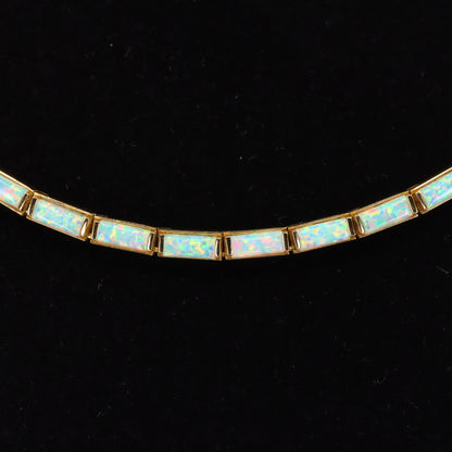 Vintage 14ct Hallmarked Yellow Gold Opal Panel Link Necklace 17.5 Inch Boxed