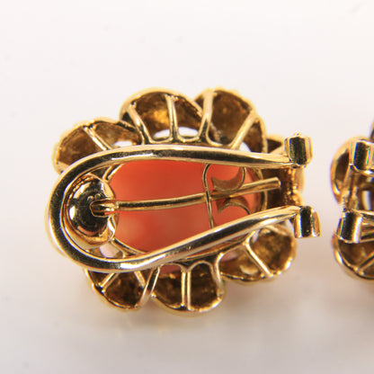 Antique 14k Yellow Gold Large Coral Clip On Earrings Optional Pierced Wear Boxed