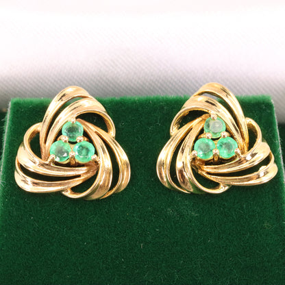Vintage 9ct Hallmarked Yellow Gold Emerald Knot Stud Earrings Boxed Gift