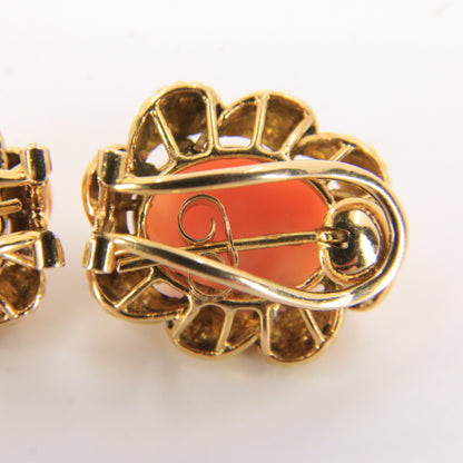 Antique 14k Yellow Gold Large Coral Clip On Earrings Optional Pierced Wear Boxed