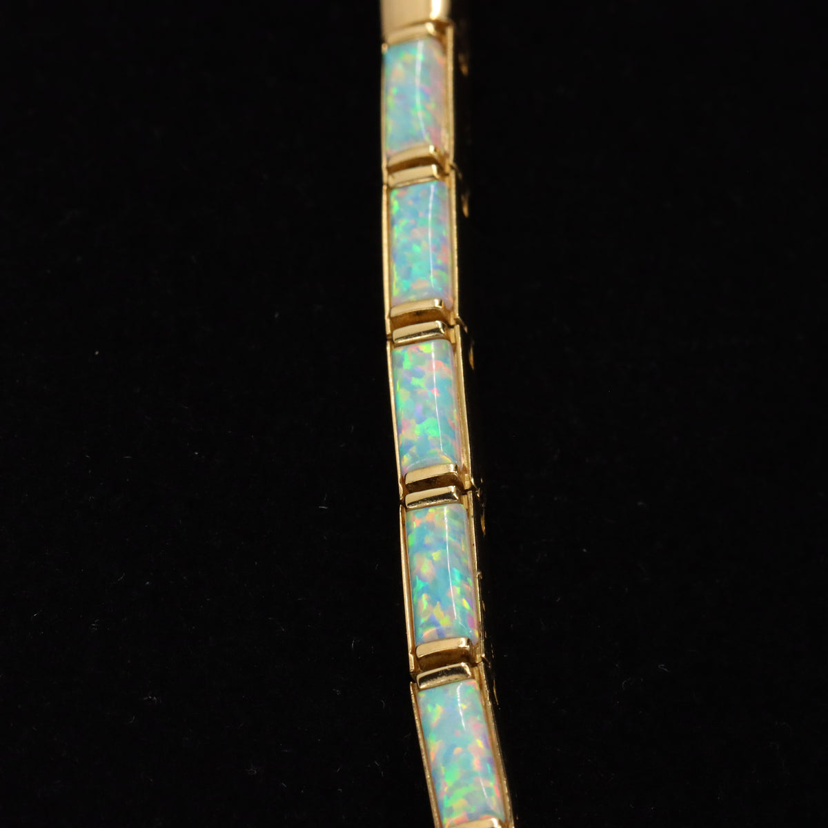 Vintage 14ct Hallmarked Yellow Gold Opal Panel Link Necklace 17.5 Inch Boxed