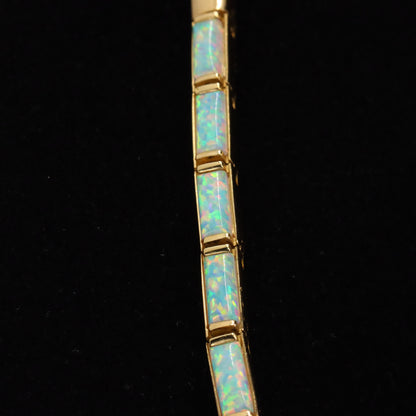 Vintage 14ct Hallmarked Yellow Gold Opal Panel Link Necklace 17.5 Inch Boxed