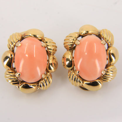Antique 14k Yellow Gold Large Coral Clip On Earrings Optional Pierced Wear Boxed
