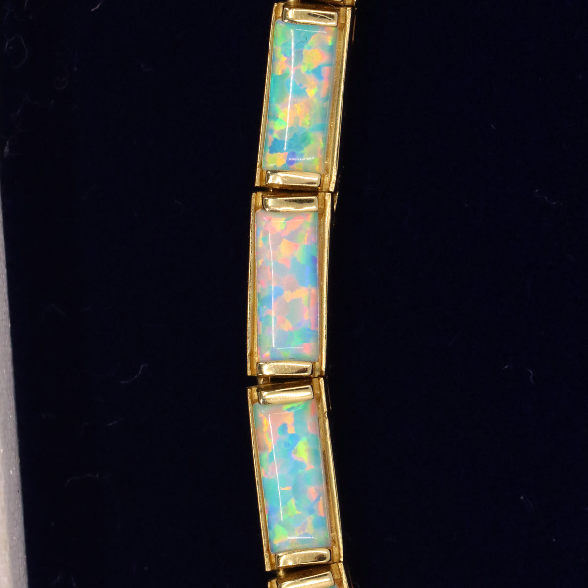 Vintage 14ct Hallmarked Yellow Gold Opal Panel Link Necklace 17.5 Inch Boxed
