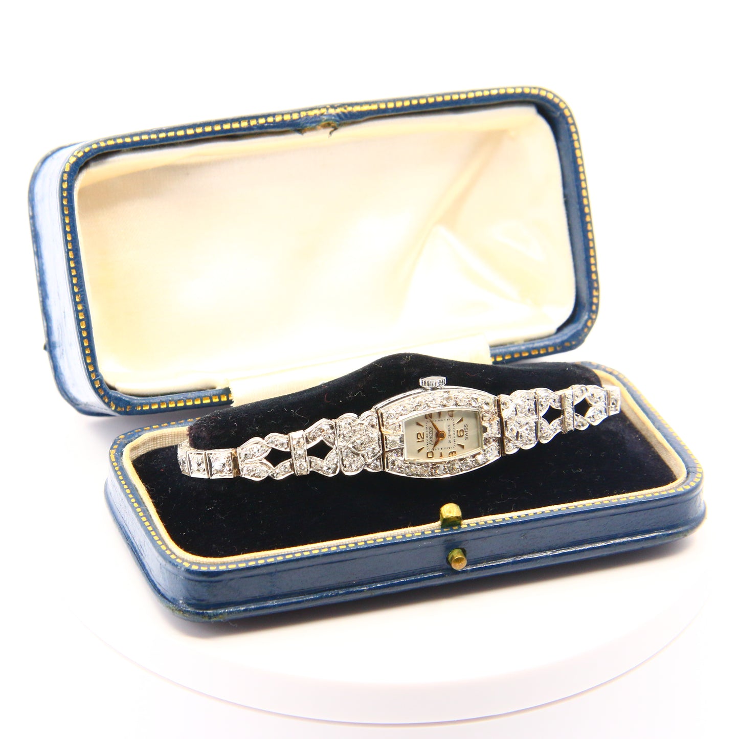 Vintage Exactus Cocktail Watch Platinum Diamond Swiss 21 Jewel Ladies Boxed