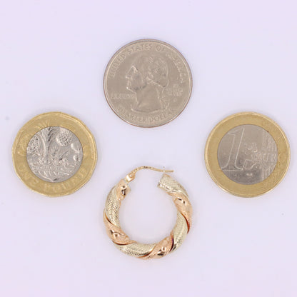 Vintage 9ct Hallmarked Two Tone Gold Twist Hoop Earrings Italian Boxed Gift
