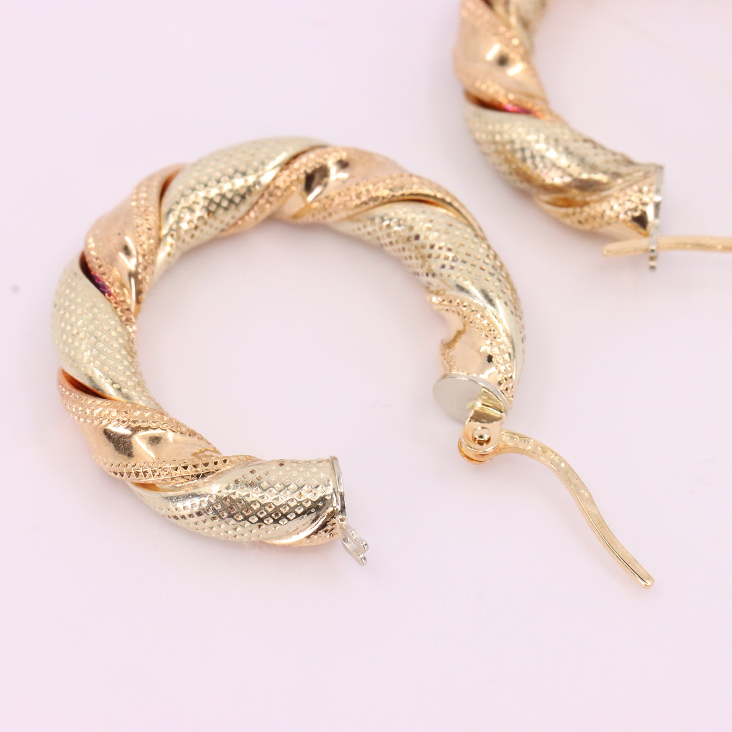 Vintage 9ct Hallmarked Two Tone Gold Twist Hoop Earrings Italian Boxed Gift