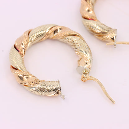 Vintage 9ct Hallmarked Two Tone Gold Twist Hoop Earrings Italian Boxed Gift