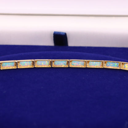 Vintage 14ct Hallmarked Yellow Gold Opal Panel Link Necklace 17.5 Inch Boxed