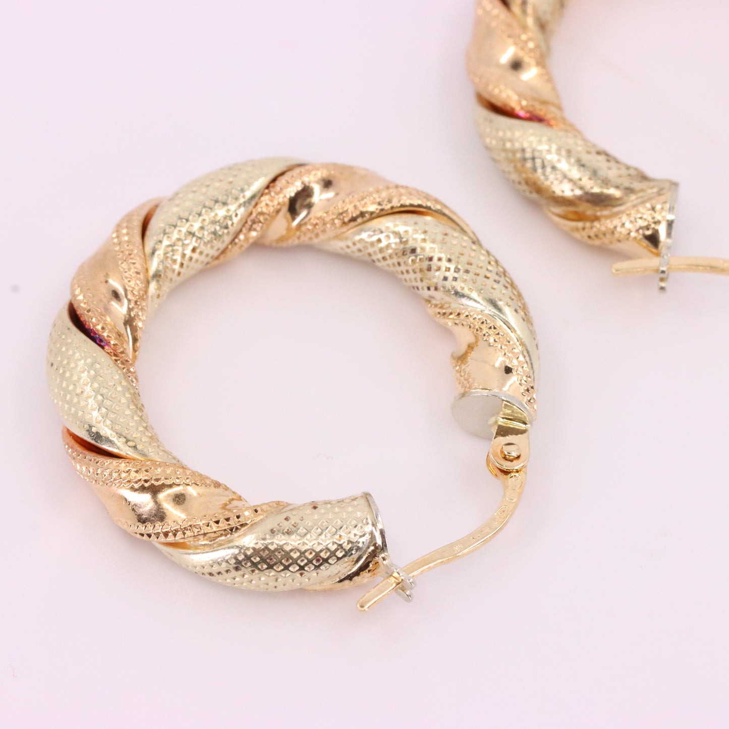 Vintage 9ct Hallmarked Two Tone Gold Twist Hoop Earrings Italian Boxed Gift