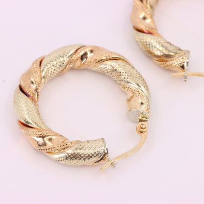 Vintage 9ct Hallmarked Two Tone Gold Twist Hoop Earrings Italian Boxed Gift
