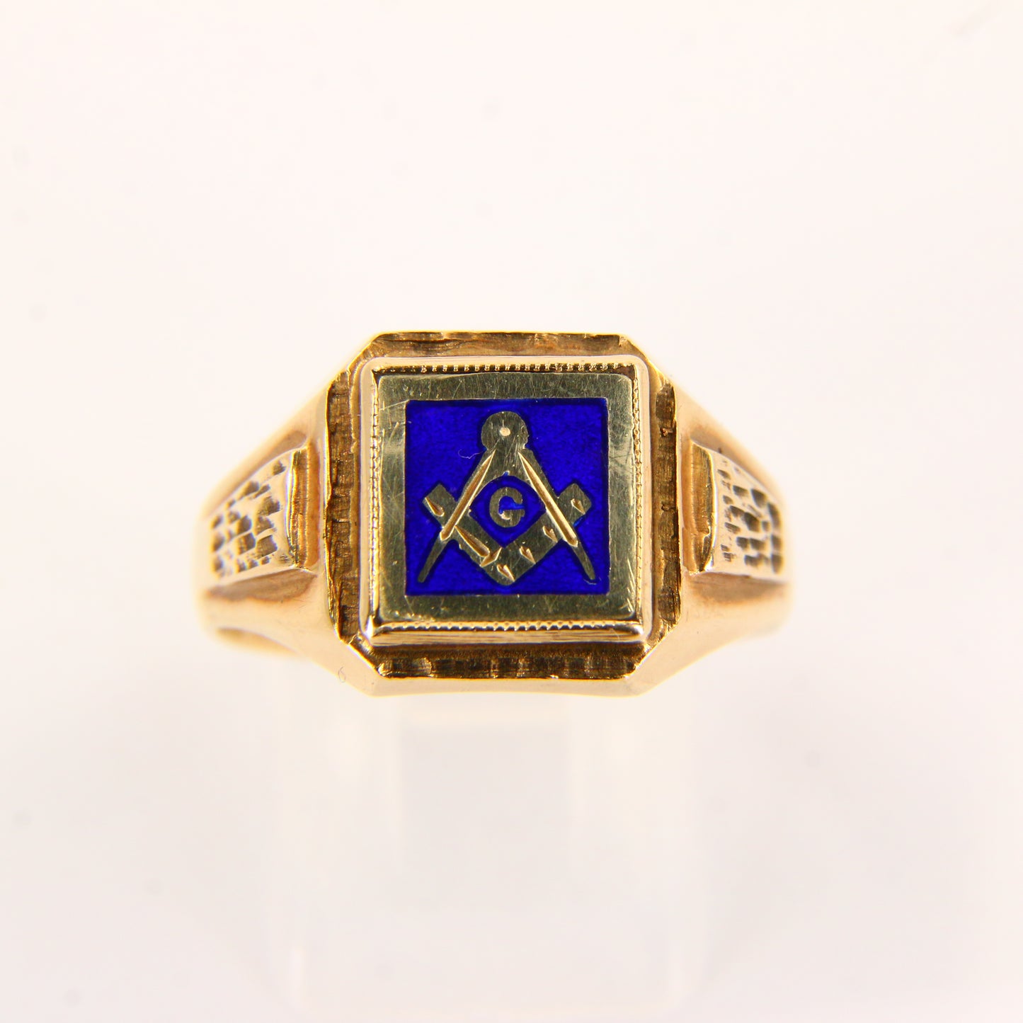 Vintage 9ct Gold Masonic Ring – Blue Enamel – UK T½ – Hallmarked Solid Gold
