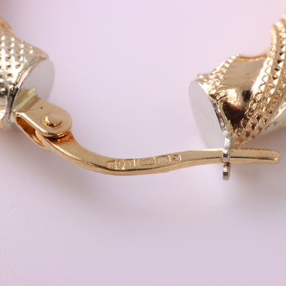 Vintage 9ct Hallmarked Two Tone Gold Twist Hoop Earrings Italian Boxed Gift