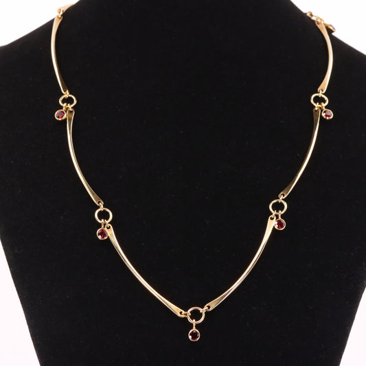 Vintage 9ct Hallmarked Gold 18 inch Collette Waudby Garnet Drop Designer Necklace Boxed