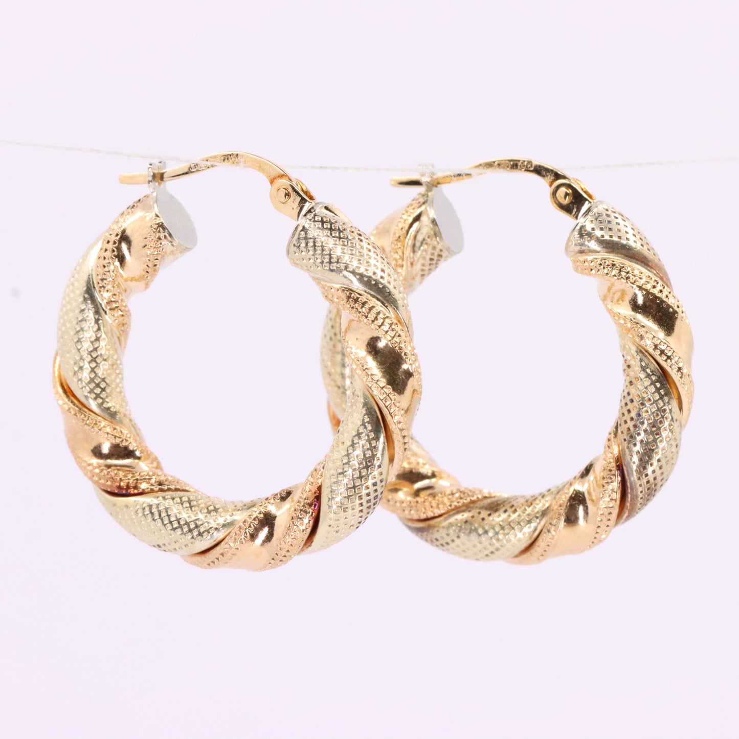 Vintage 9ct Hallmarked Two Tone Gold Twist Hoop Earrings Italian Boxed Gift