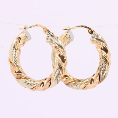 Vintage 9ct Hallmarked Two Tone Gold Twist Hoop Earrings Italian Boxed Gift
