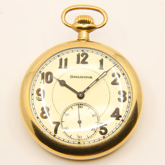 Antique Burlington USA 19 Jewel Keyless Pocket Watch Antique Watch Gift Gold Plated Rolled Gold Pocket Watch