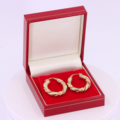 Vintage 9ct Hallmarked Two Tone Gold Twist Hoop Earrings Italian Boxed Gift