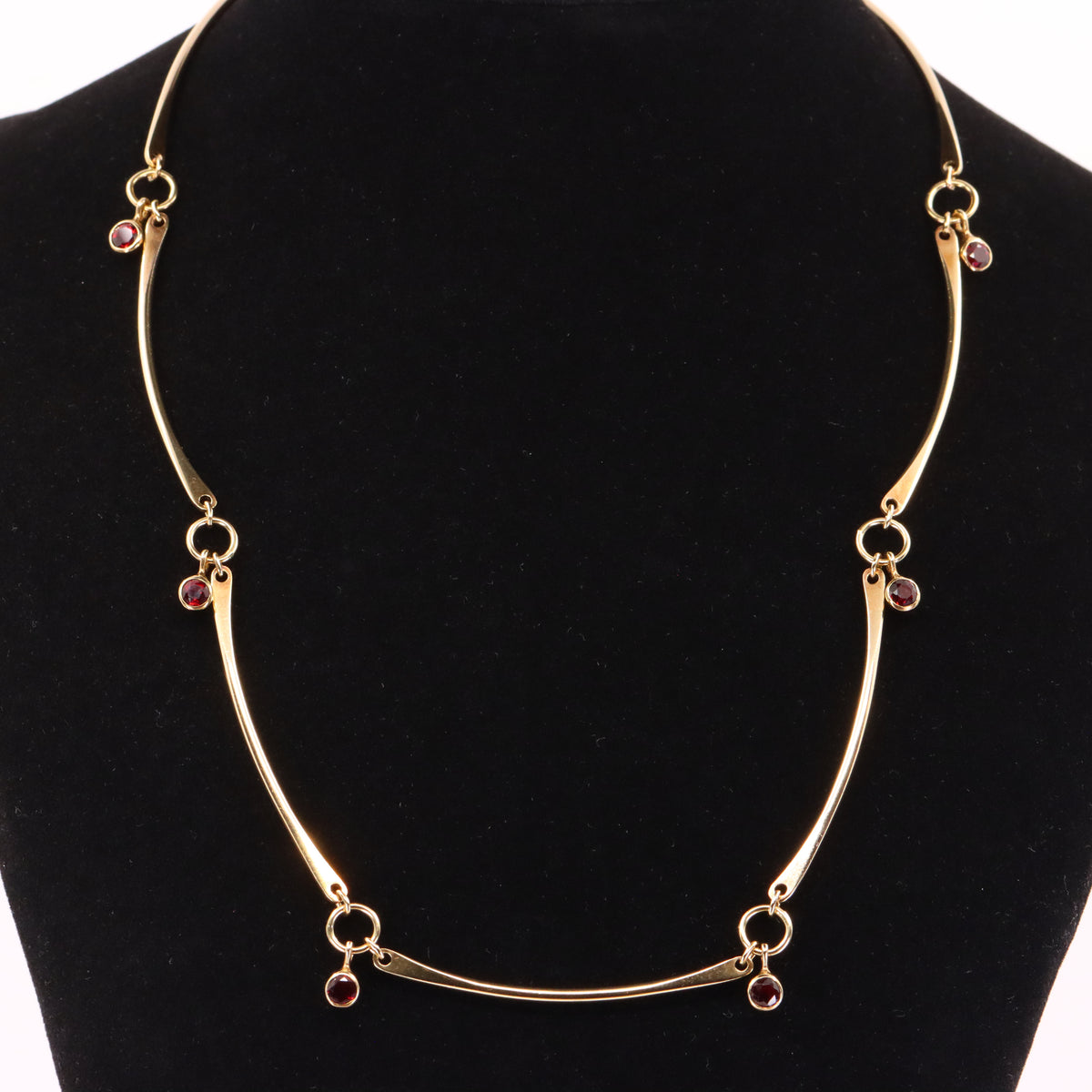 Vintage 9ct Hallmarked Gold 18 inch Collette Waudby Garnet Drop Designer Necklace Boxed