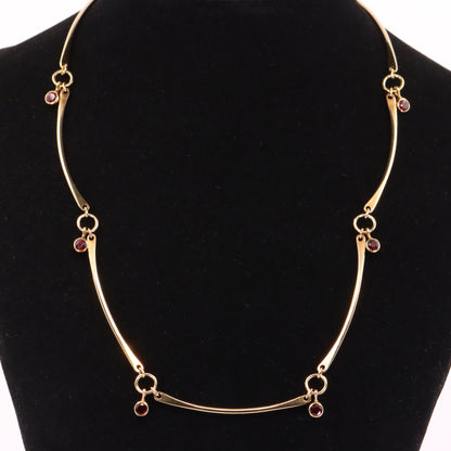 Vintage 9ct Hallmarked Gold 18 inch Collette Waudby Garnet Drop Designer Necklace Boxed