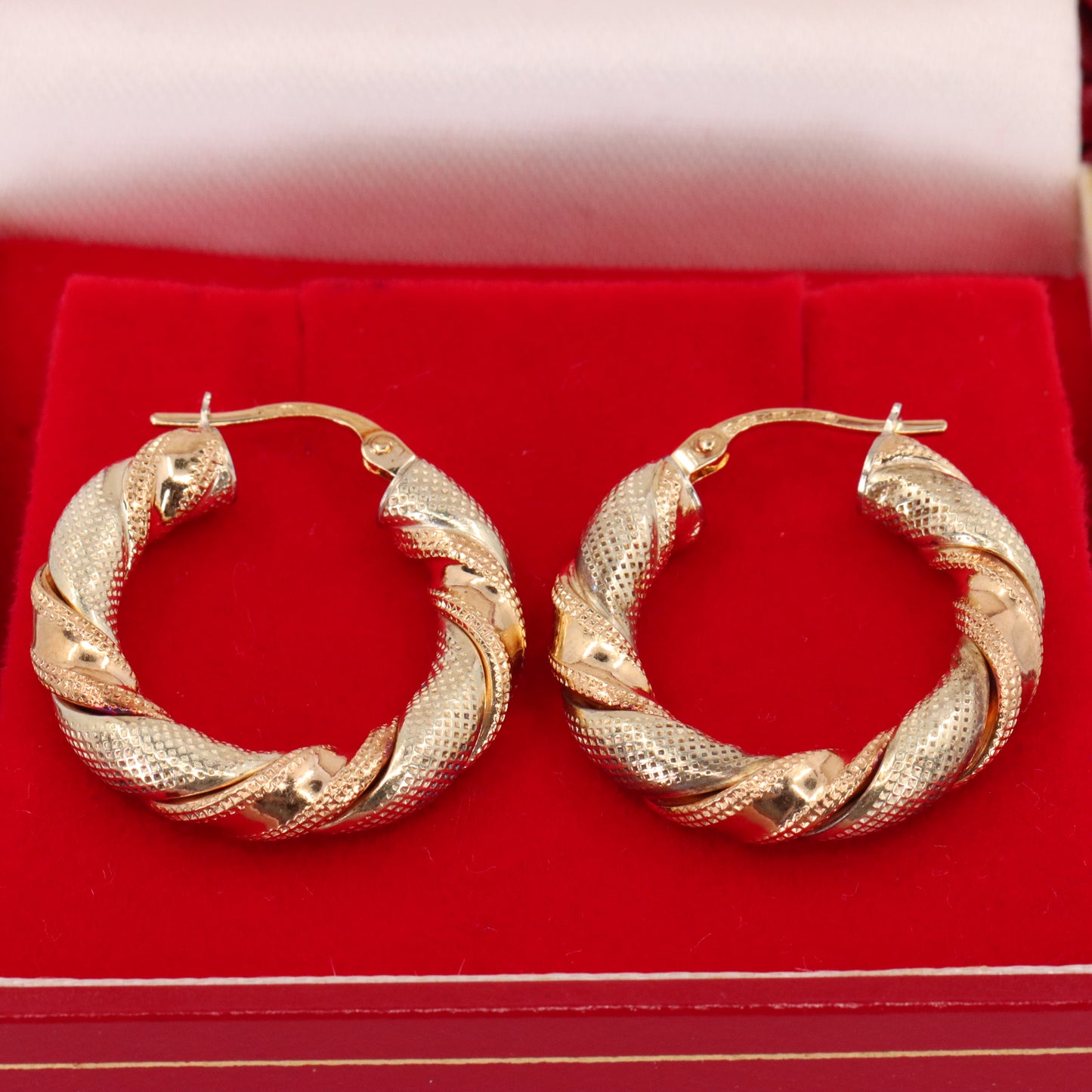 Vintage 9ct Hallmarked Two Tone Gold Twist Hoop Earrings Italian Boxed Gift