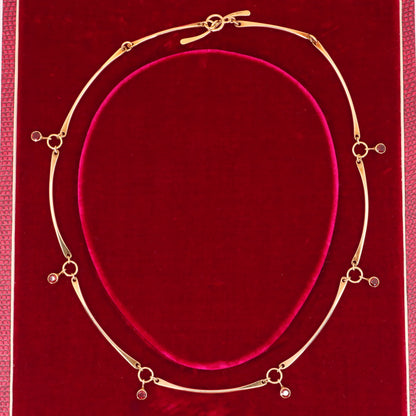 Vintage 9ct Hallmarked Gold 18 inch Collette Waudby Garnet Drop Designer Necklace Boxed