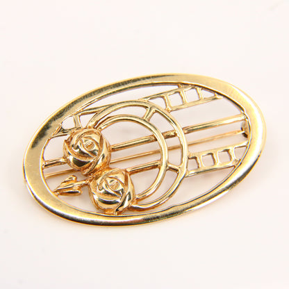 Vintage 9ct Charles Rennie Mackintosh Gold Brooch Hallmarked Yellow Gold Boxed