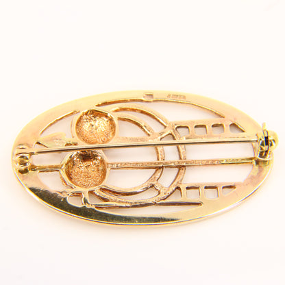 Vintage 9ct Charles Rennie Mackintosh Gold Brooch Hallmarked Yellow Gold Boxed