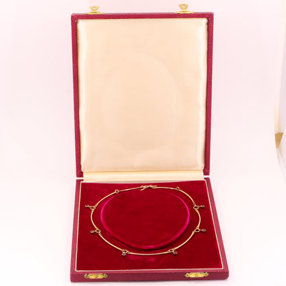 Vintage 9ct Hallmarked Gold 18 inch Collette Waudby Garnet Drop Designer Necklace Boxed