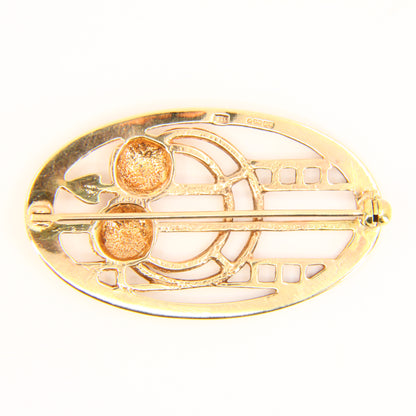 Vintage 9ct Charles Rennie Mackintosh Gold Brooch Hallmarked Yellow Gold Boxed