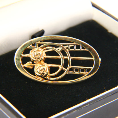 Vintage 9ct Charles Rennie Mackintosh Gold Brooch Hallmarked Yellow Gold Boxed