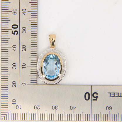 Vintage 9ct Hallmarked Gold Aquamarine & Diamond Set Oval Pendant