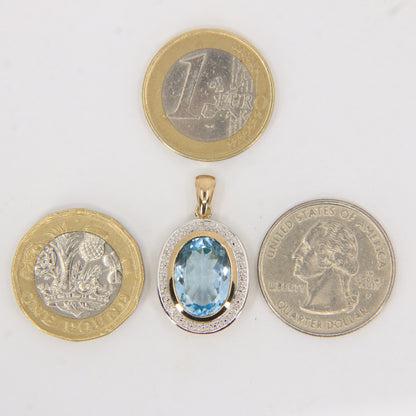 Vintage 9ct Hallmarked Gold Aquamarine & Diamond Set Oval Pendant