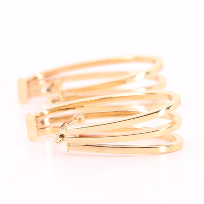 Vintage 9ct Hallmarked Yellow Gold Triple Band Hoop Earrings Italian Boxed Gift