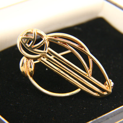 Vintage 9ct Charles Rennie Mackintosh Gold Brooch Hallmarked Yellow Gold Boxed