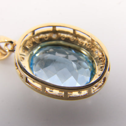 Vintage 9ct Hallmarked Gold Aquamarine & Diamond Set Oval Pendant