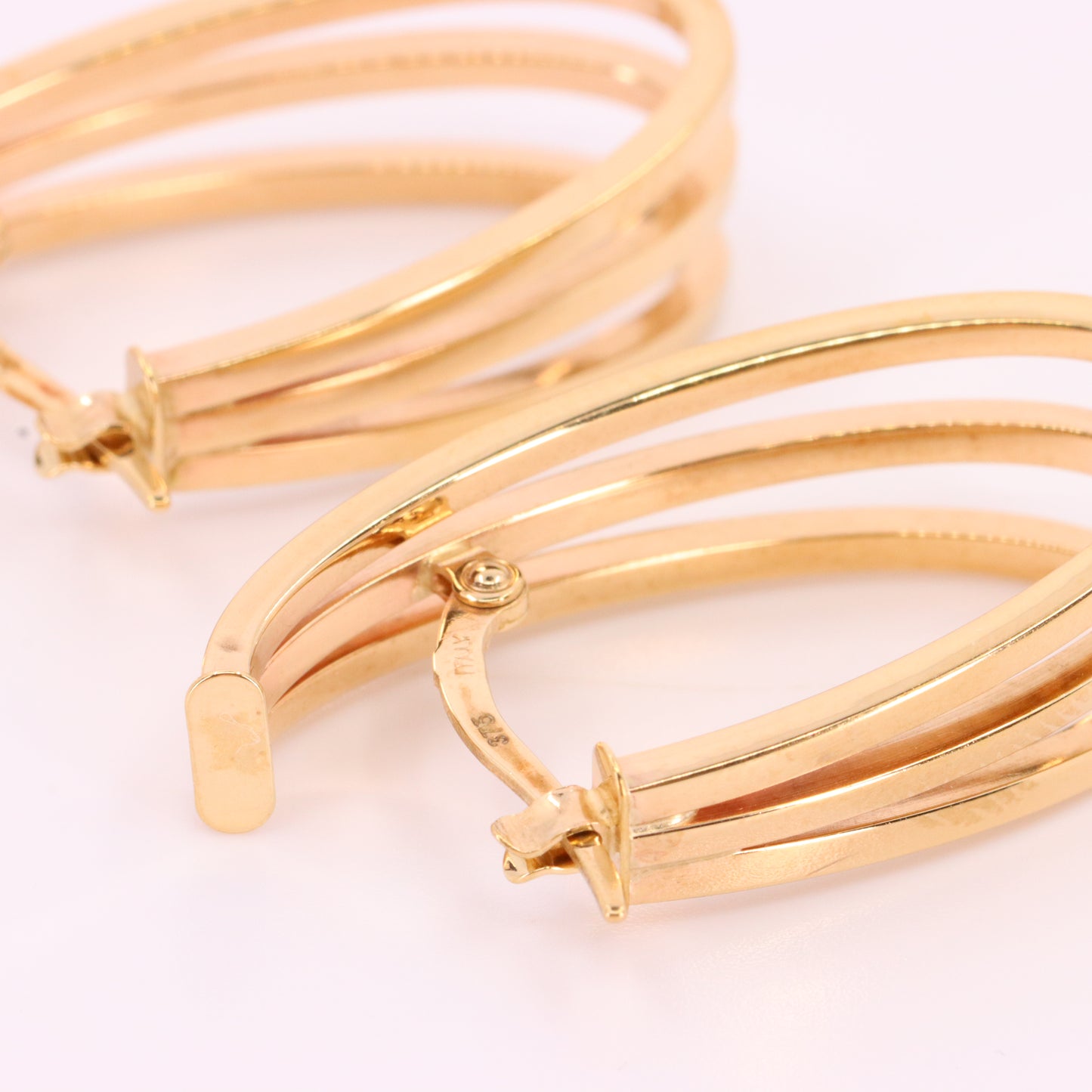 Vintage 9ct Hallmarked Yellow Gold Triple Band Hoop Earrings Italian Boxed Gift