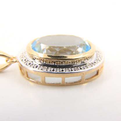 Vintage 9ct Hallmarked Gold Aquamarine & Diamond Set Oval Pendant