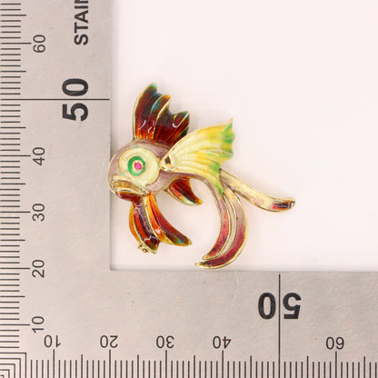 Vintage 14K Yellow Gold Enamel Tropical Fish Brooch Animal Pin Boxed Gift
