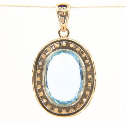 Vintage 9ct Hallmarked Gold Aquamarine & Diamond Set Oval Pendant
