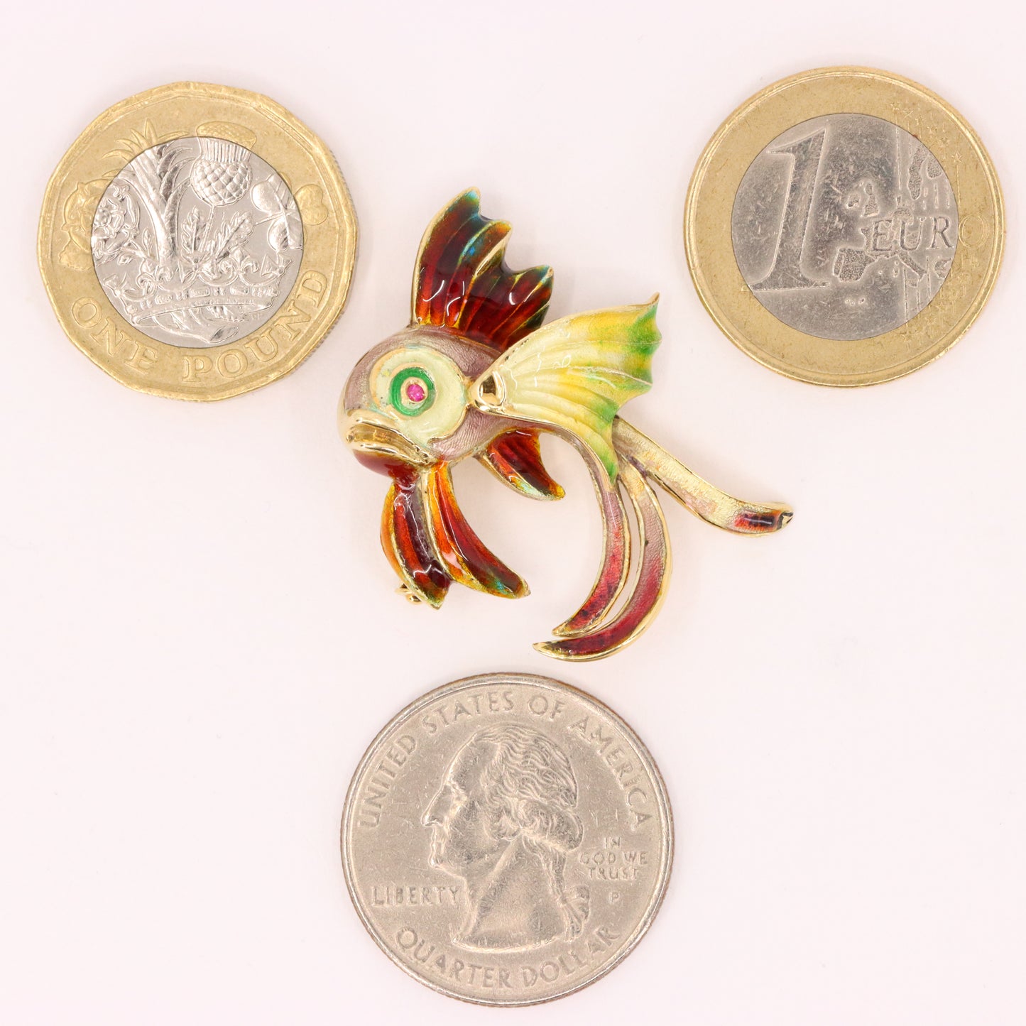 Vintage 14K Yellow Gold Enamel Tropical Fish Brooch Animal Pin Boxed Gift