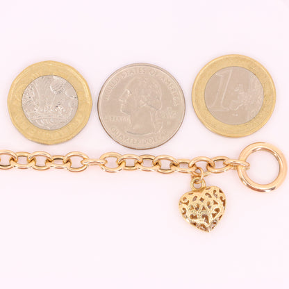 Vintage 9ct Hallmarked Yellow Gold T Bar Slider Heart Charm Belcher Chain Necklace Boxed Gift
