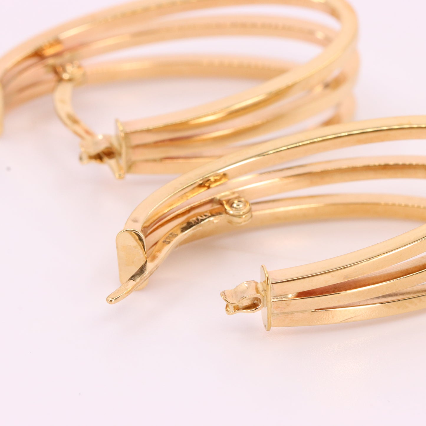 Vintage 9ct Hallmarked Yellow Gold Triple Band Hoop Earrings Italian Boxed Gift