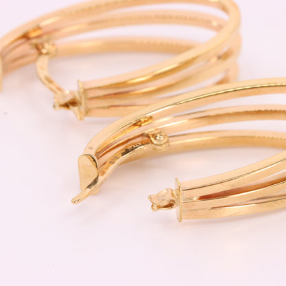 Vintage 9ct Hallmarked Yellow Gold Triple Band Hoop Earrings Italian Boxed Gift