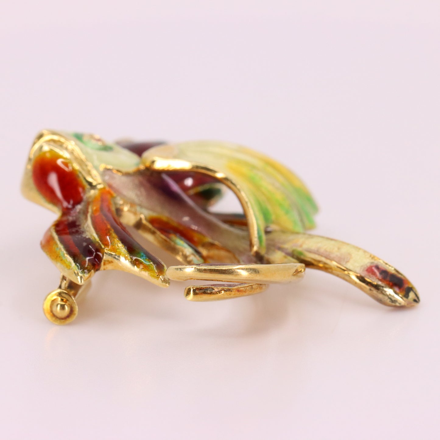 Vintage 14K Yellow Gold Enamel Tropical Fish Brooch Animal Pin Boxed Gift