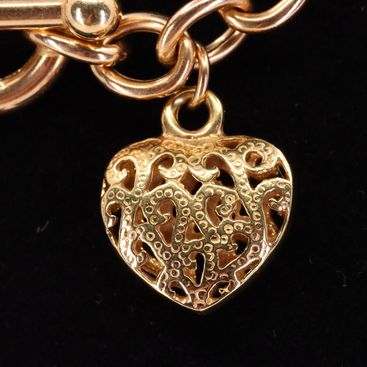 Vintage 9ct Hallmarked Yellow Gold T Bar Slider Heart Charm Belcher Chain Necklace Boxed Gift