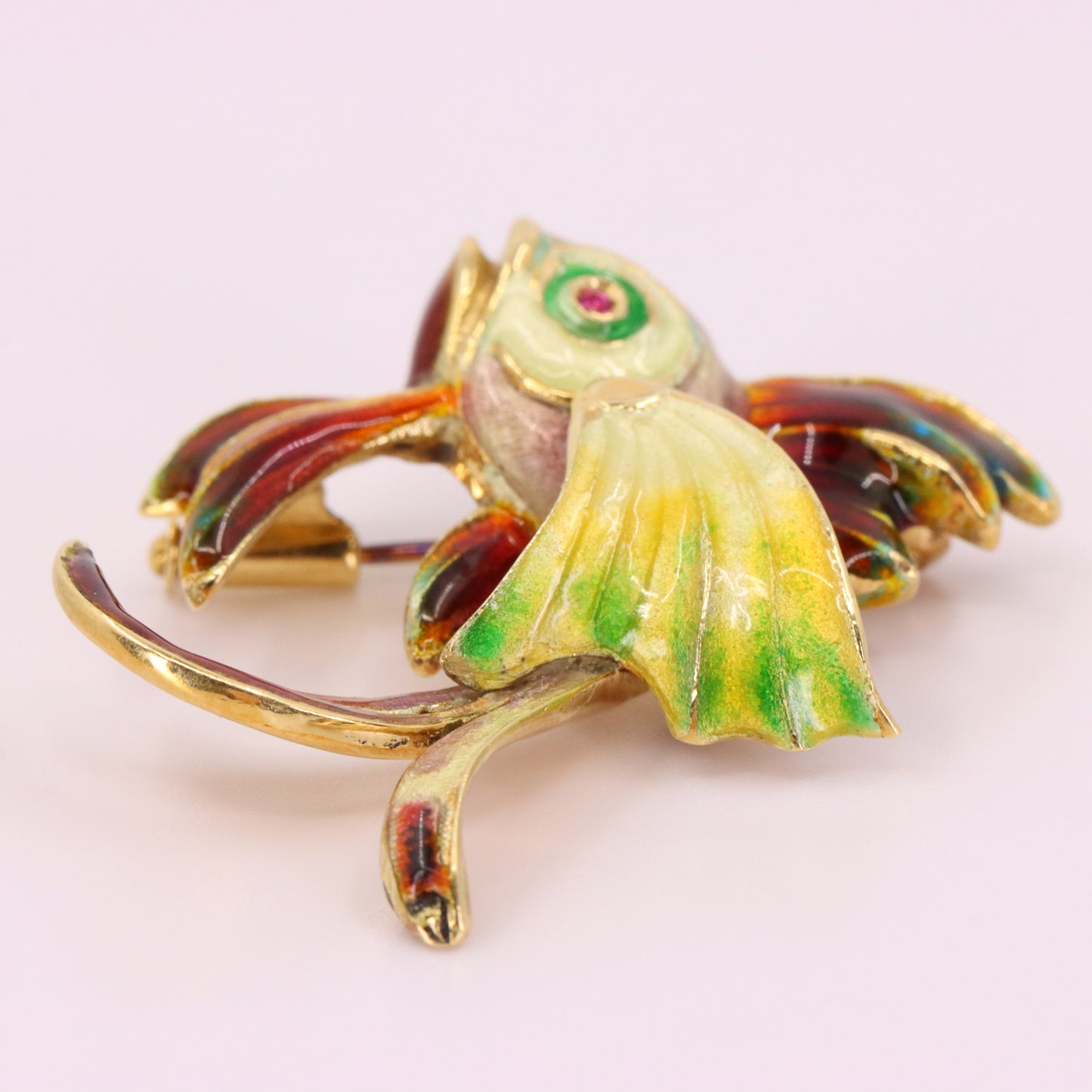 Vintage 14K Yellow Gold Enamel Tropical Fish Brooch Animal Pin Boxed Gift